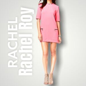 Rachel Roy, Seam-Detail Zip Pocket Dress, Coral Pink, Above Knee Women’s Large